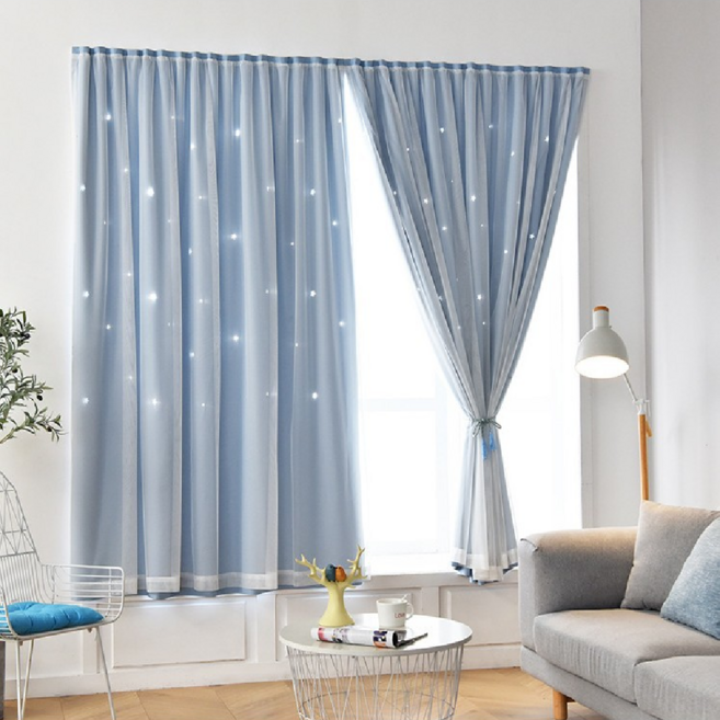 [그냥붙여] 다온미 무타공 60초설치 별 펀칭 이중 레이스 암막커튼 벨크로 찍찍이