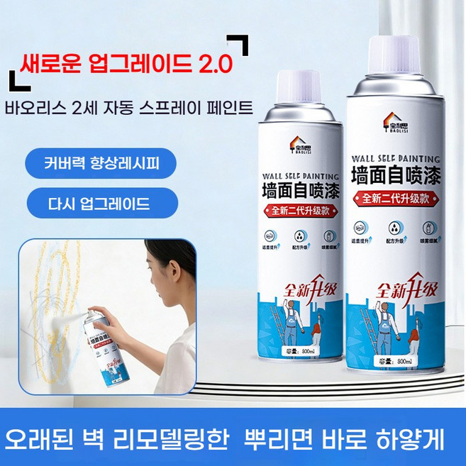 guazi-392 벽면 자동 분사 페인트 (수성 백색 벽지 복원 낙서 곰팡이 얼룩 커버), 1개, 450ml, 화이트
