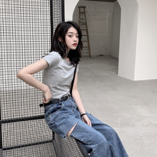 Ladyshare 韓版設計感素色短袖T恤 女裝顯瘦寬鬆短版上衣