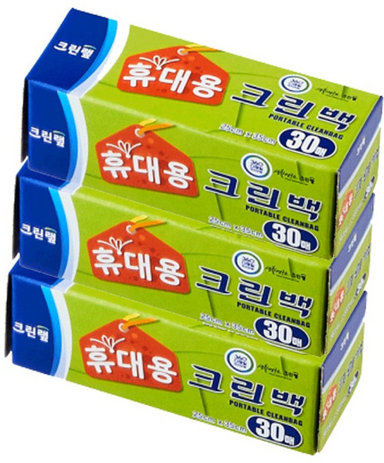 휴대용 크린백 25cmX35cmX30매 X3개 위생팩 일회용비닐, 중(M), 3개, 30개입