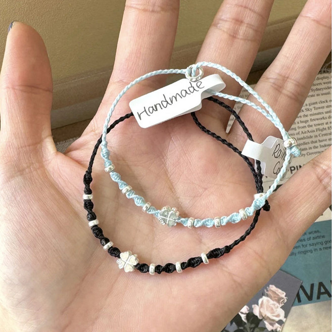 미투리아 네잎 클로버 우정템 끈 팔찌 길이조절가능