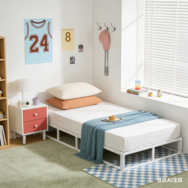 JSUSUJ 철제 침대 프레임 심플 모던 원룸 간편조립 무헤드 매트리스 받침대 바닥 깔판 QUEEN/SINGLE, 블랙