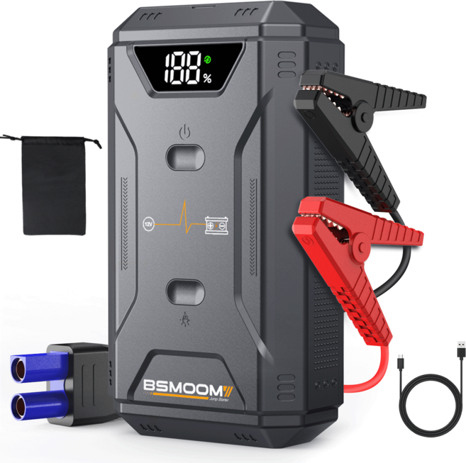 BSMOOM 2500A 12V 차량용 긴급시동 대용량 보조배터리 점프스타터, 1개, 12400mAh