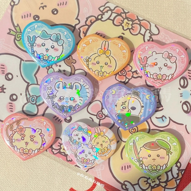 8종풀세트 치이카와 하트 메탈 홀로그램 캔뱃지 우사기 모몽가 메지컬 흑화 메지컬 랏코 네소베리 마스코트 브로치 와펜 철뱃지