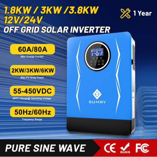 차량용인버터 태양광인버터 INVERTER SUMRY 하이브리드 인버터 오프 그리드 태양광 에너지 3kw 12V 220V MPPT 80A 최대 PV 450Vdc, 3kw 24v With Wifi
