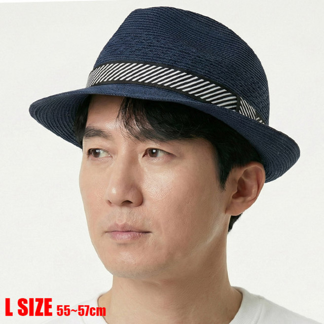 베이직엠 바캉스모자 여름 페도라 챙라인 스트라이프 띠라인 (M L사이즈)