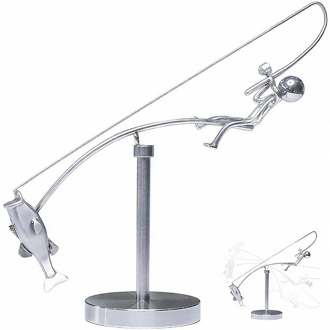 루베이 어부 진자운동 회전형 키네틱아트 자동 회전 스트레스 해소 인테리어 책상/사무실/거실, 은색, 1개