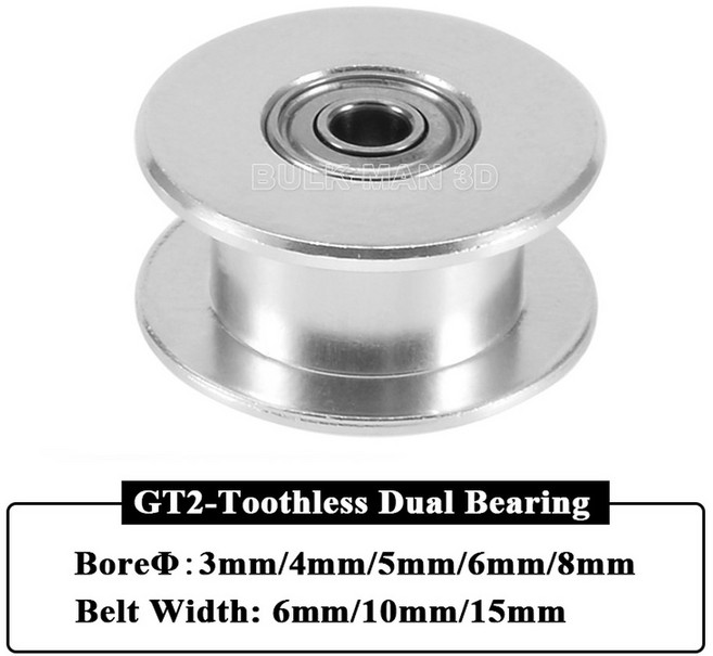 3Pcs GT2 무톱니 아이들러 타이밍 풀리 보어 3mm 4mm 5mm 6mm 베어링 3D 프린터 부품 벨트 10mm 15mm, 3 Pcs