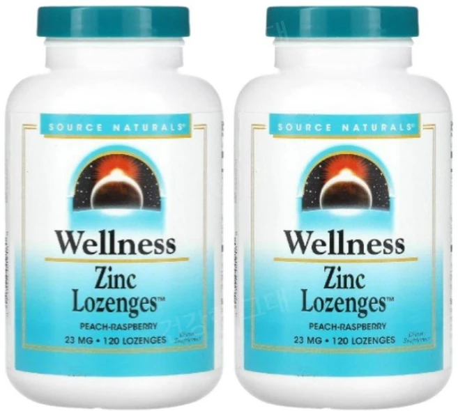 Source Naturals Wellness Zinc Lozenges 소스 내츄럴스 징크 아연 피치 라즈베리맛 23mg 120로젠지 2팩, 120정, 2개 - 쿠팡