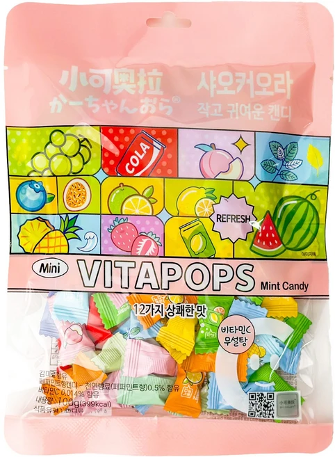 샤오커오라 민트향 비타민C 과일 12종 믹스 베트남 무설탕 사탕 캔디, 100g, 1개 - 쿠팡