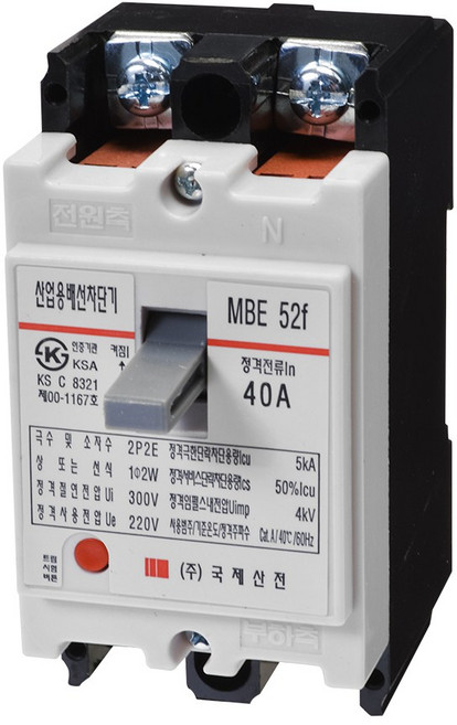 국제산전 산업용 배선 차단기 2P 50A MBE-52f 5kA 2P2E 50AF 분전반용 MCCB, 1개
