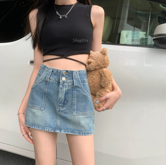 Shopflix 여성 섹시 미니스커트 청치마 워싱 A라인 데님스커트 빅사이즈까지