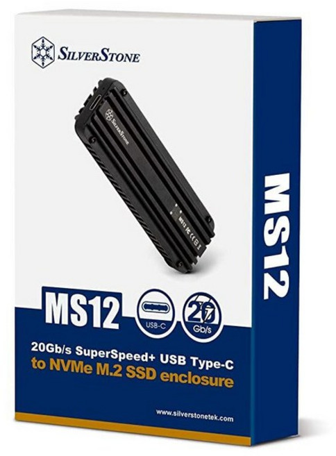 Silverstone MS12 20Gbps 수퍼스피드+ USB 3.2 Gen 2x2 Type-C - NVMe M.2 SSD 인클로저 알루미늄 블랙 SST-MS12., 1개