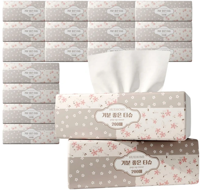 휴홈 먼지없는 팝업 미용티슈 200매, 18개, 200매입 - 쿠팡