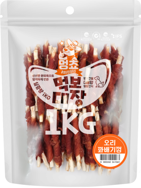 멍쵸 먹보대장 대용량 강아지간식, 1kg, 1개, 오리꽈배기껌
