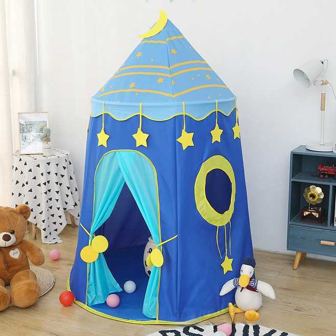 [플레이랜드] 프린세스 성 게임하우스 놀이텐트+미니집 세트 아기 유아 실내 놀이공간 소꿈놀이 역할놀이 거실 침실 인테리어 소품 여아 남아 공용 생일선물, 블루, 620 옥스포드 천 두꺼워짐