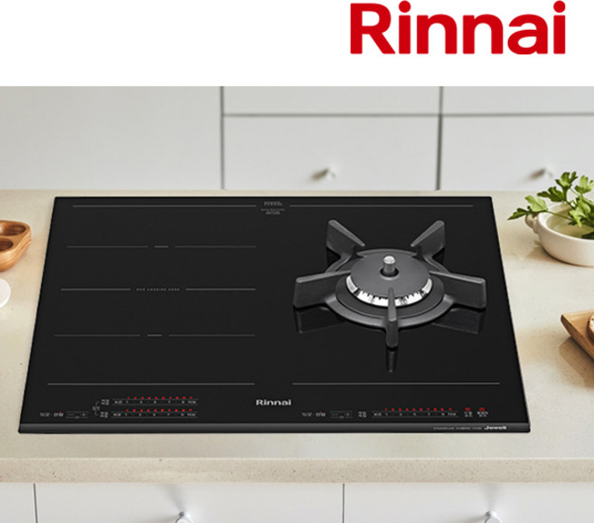 린나이 풀터치식 3구 빌트인 가스 전기 하이브리드(가스렌지 1구+인덕션 2구) 쿡탑 레인지, LNG도시가스