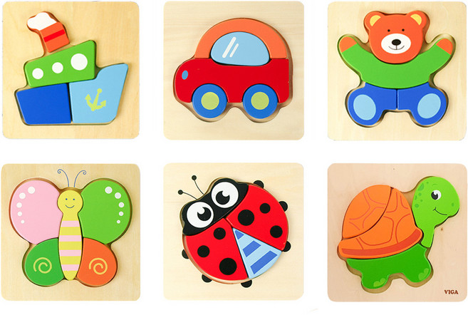 비가 원목 베이비 퍼즐 6종 A세트 (보트/자동차/곰돌이/나비/무당벌레/거북이)