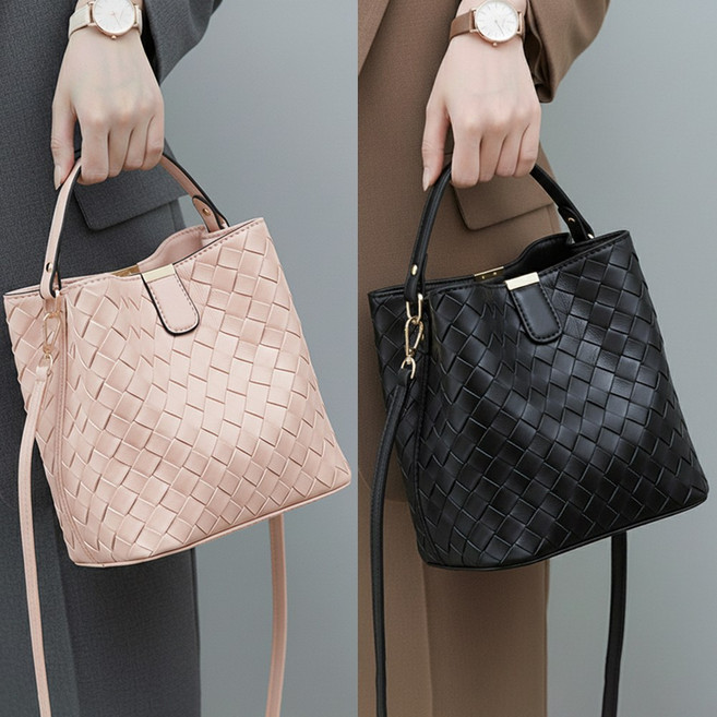 티모바 1+1 여성 가죽 위빙 가방 버킷백 크로스백 중년 핸드백