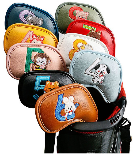 코헵스 동물캐릭터 골프 아이언커버 클럽 헤드 9개 1세트, 무지개 색상, 1개