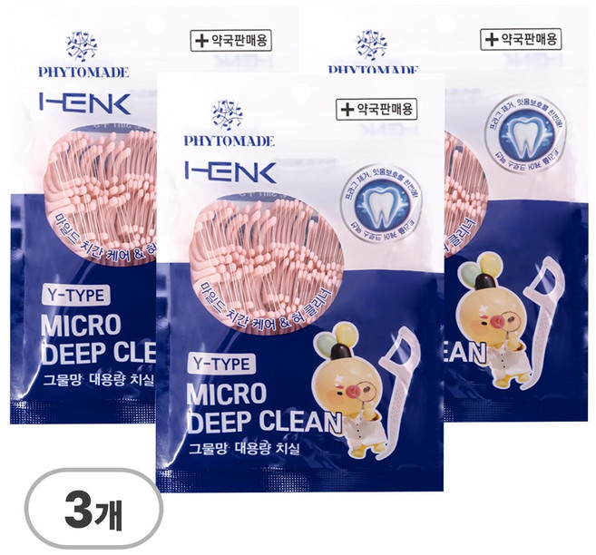파이토메이드 Y자형 쿨민트 마이크로 딥클린 그물망 대용량 치실, 3개, 100개입