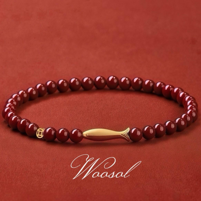 우솔 복을 담은 풍요의 물고기 경면주사 행운 팔찌