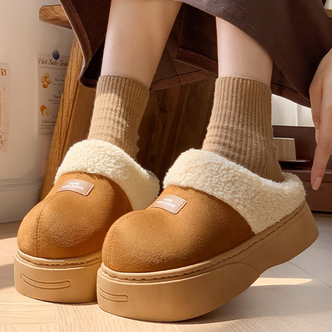 빅무드 멜로 통굽 털슬리퍼 여성용 겨울 뽀글이 키높이 실외화 사무실화