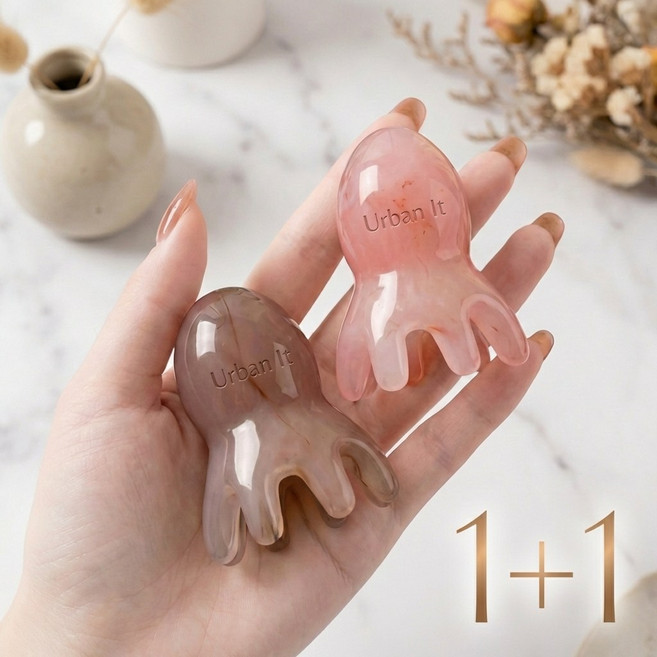 어반잇 문어 두피 괄사 마사지기 1+1, 핑크+그레이, 1개