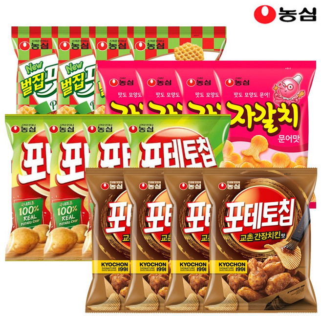 포테토칩교촌간장치킨맛4봉+포테토칩4봉+자갈치4봉+벌집핏자4봉, 16개, 55g