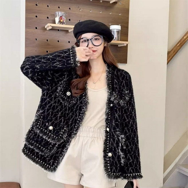 besteffie 트위드자켓 가을 겨울 패션 트위드 자켓 캐주얼 긴팔 오버핏 아우터 멋스러운 디자인 고퀄리티 트위드자켓 E15