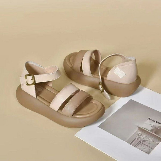 厚底羅馬涼鞋, 24 cm, 米白色