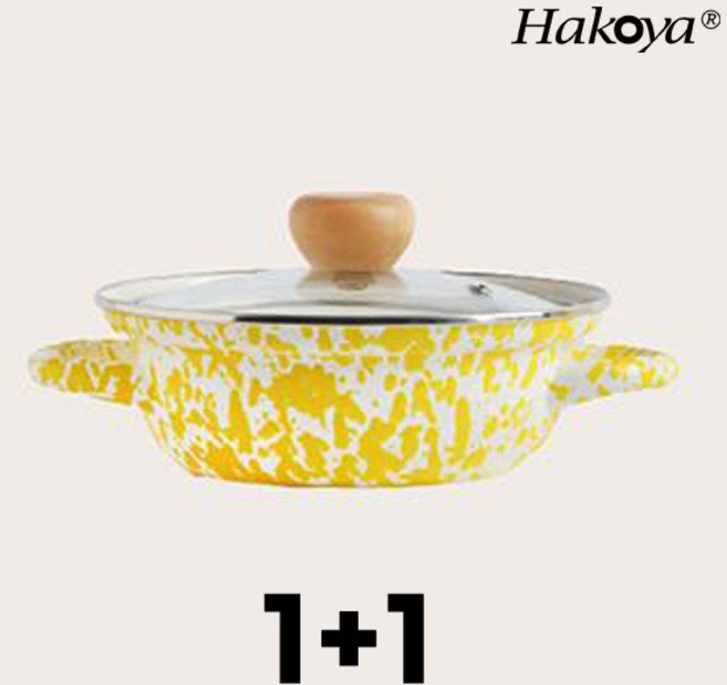 하코야 마블 법랑 1+1 원플러스원 양수냄비 편수냄비/인덕션 가능, 옐로19cm양수