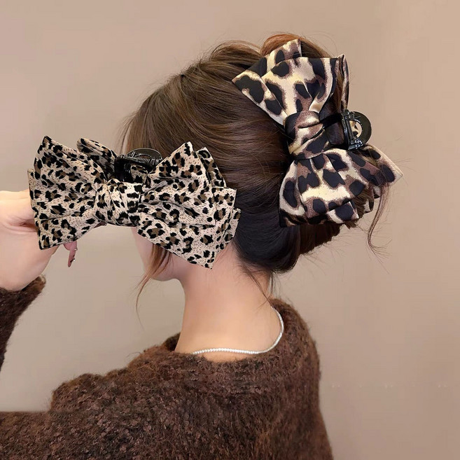 숭람 레오파드 포인트 볼륨 리본 집게핀 2종세트