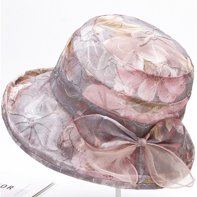 중년여성모자 엄마 할머니 플라워 리본 버킷햇 자외선차단 벙거지