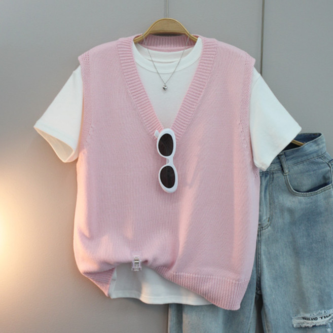 달콩 여성 봄신상 니트베스트 레이나브이넥오버핏니트조끼