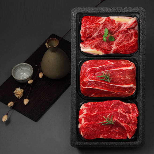 [오늘자연]청정한우 1등급 명품구이세트 2호 (등심+채끝+사태)팩당500g, 1개