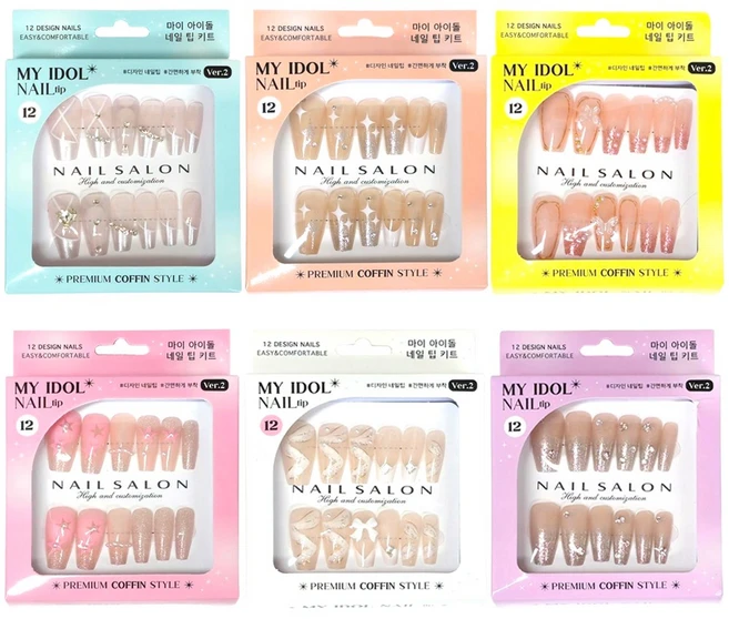 마이 아이돌 리얼 네일 팁 키트 6개입 6종 x 1p 인조 손톱 셀프 네일아트, 1. 마이 아이돌 네일 팁 키트 6개입, 1개 - 쿠팡