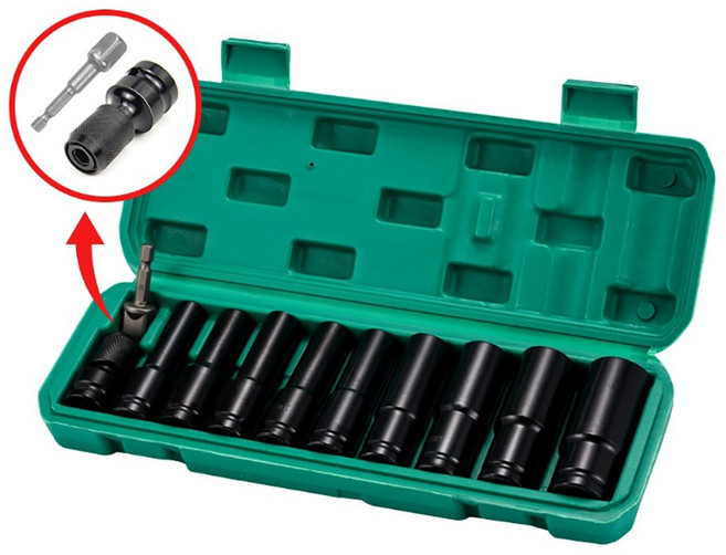 솔리드 임팩 롱 복스알 11P 세트 롱복스 육각 소켓 롱임팩 렌치 어댑터 포함, 1개