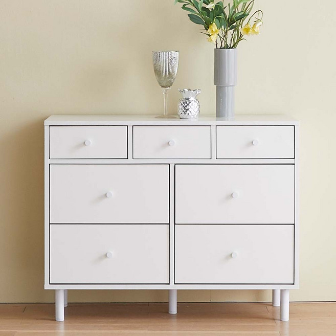 파로마 홈즈 블랑 900 3단 7칸 화이트 서랍장 HPN338-1, 화이트(화이트손잡이), 7개