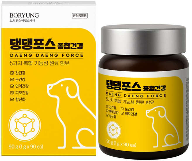 보령 댕댕포스 종합건강 강아지 종합 영양제 눈 피부 간 면역 항산화 케어, 1개, 종합영양제, 90정