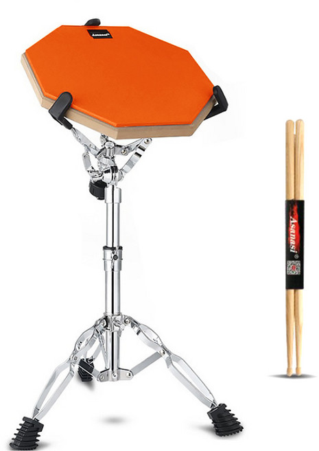 플랜와이 12인치 가정용 저소음 드럼 연습 패드+스탠드+스틱 세트, 1개, 오렌지