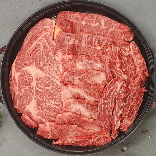 [우직한우] 투쁠 국내산 한우 1++등급 구이용 꽃등심 한판모듬세트 600g 800g, 1세트, 한우1++등급 꽃등심+특수모듬  한판구이 600g