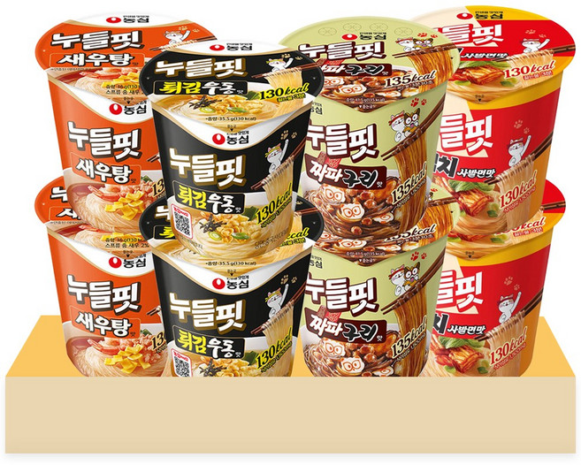 농심 누들핏 4종세트 (김치+튀김우동+새우탕+짜파구리 각 2개씩), 1팩