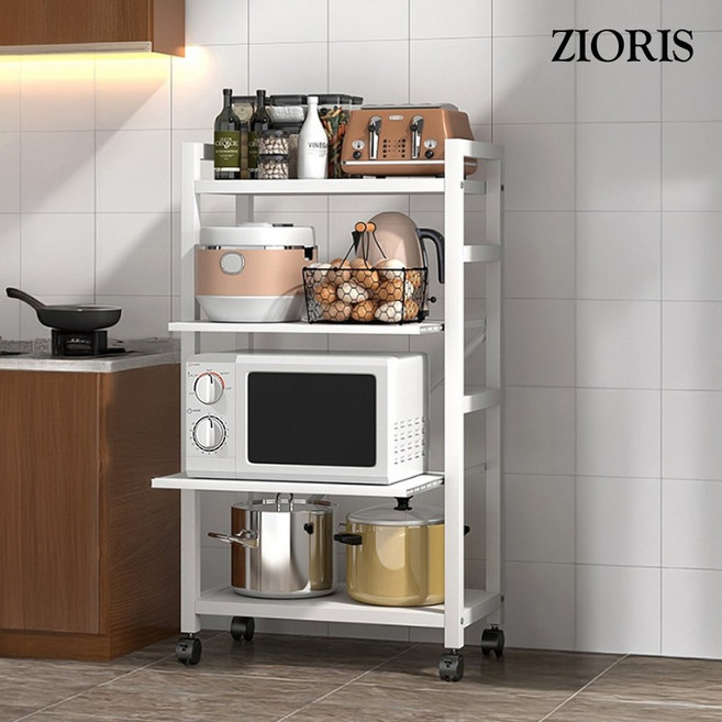 지오리스 수납완성 이동식 다용도 전자레인지 및 밥통 주방 수납장, 화이트