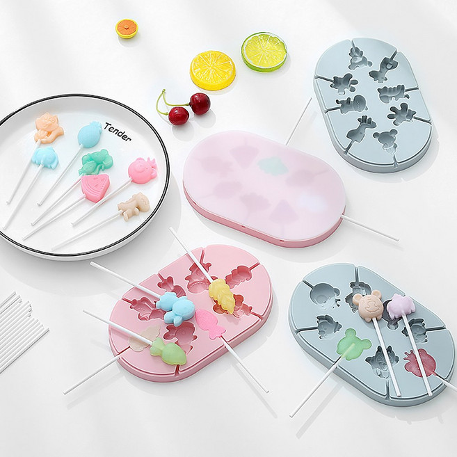 식품용 막대사탕몰드 젤리 동물모양 베이킹 실리콘 초콜릿틀 8구, 1개, 사탕8구 타원_토끼당근