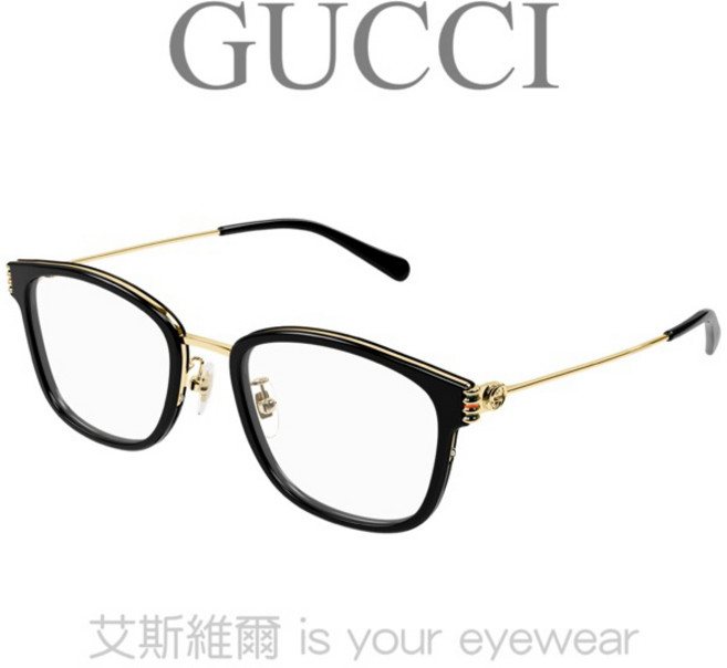 GUCCI 光學眼鏡 新款雙G設計 時尚百搭 舒適配戴 鋼琴黑琉璃金