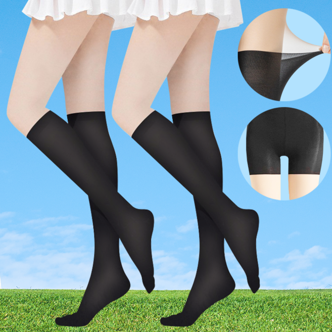 유로벨라 심리스 투톤 여름 골프 스타킹, 2개, 검정 (종아리)