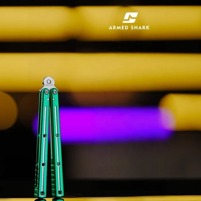 아머드 샤크 크라켄 V3 듀얼톤 버전 발리송 트레이너 7075 알루미늄 채널 핸들 버터플라이 나이프, 02 Green T, 1