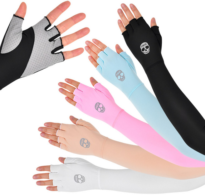 남녀공용 자외선차단 쿨토시 여름 손가락 반장갑 파크골프 등산 자전거 운전, 블랙, 1개