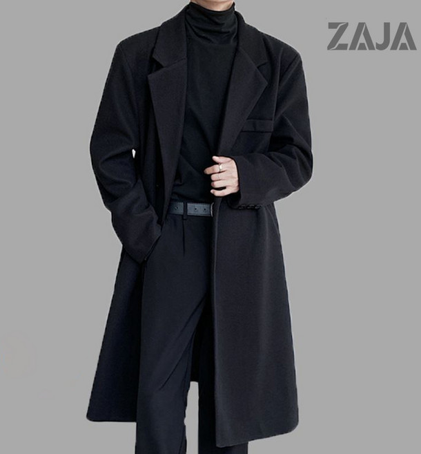 ZAJA 남성용 겨울 코트 모직 따뜻한 기모 정장 코트